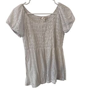 Kenar Short Sleeve Blouse Smocked White Ivory Large